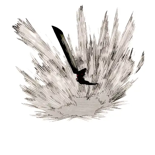 A detailed illustration of a knife with smoke swirling around it, symbolizing danger and protection tattoo design idea