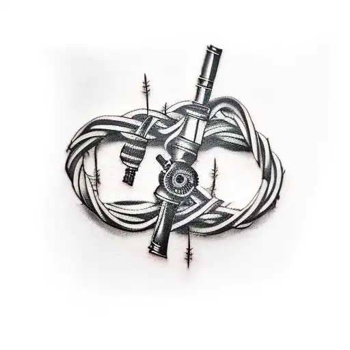 A tattoo of a smoking gun intertwined with barbed wire, symbolizing the soldier's tough and resilient nature tattoo design idea