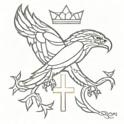 hawk crown cross tattoo design idea