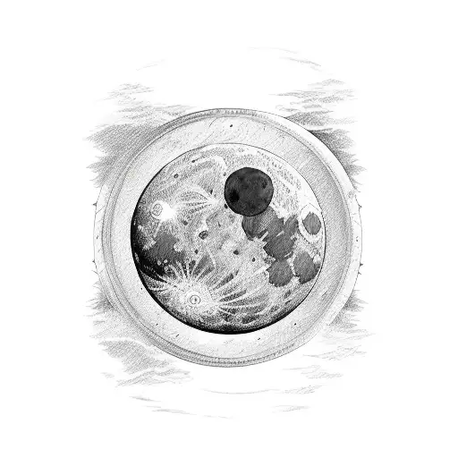 A sketch of a lunar eclipse with intricate details tattoo design idea