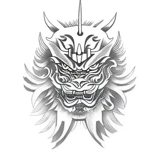 demon samurai lion tattoo design idea