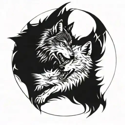 Two wolves chasing each other in a circle tattoo design idea
