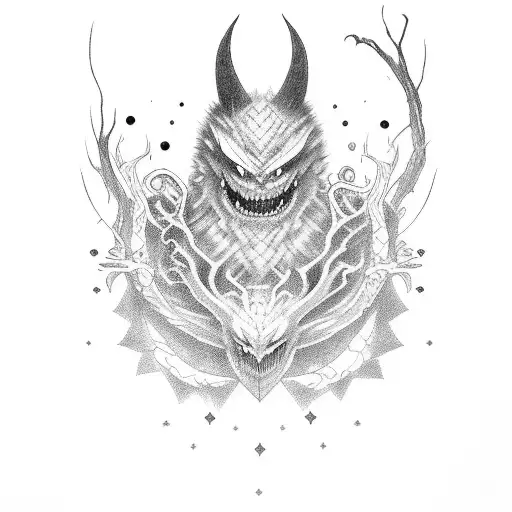 Gebgar, ghastly and haunter with evil starry eyes tattoo design idea