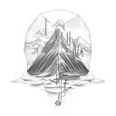 A civil engineer holding a blueprint with a scenic outdoor backdrop tattoo design idea