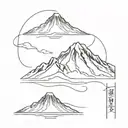 table mountain, mount Fuji, volcano Fuego tattoo design idea