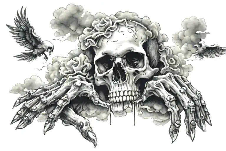 rip Steve  skulls hands clouds tattoo design idea