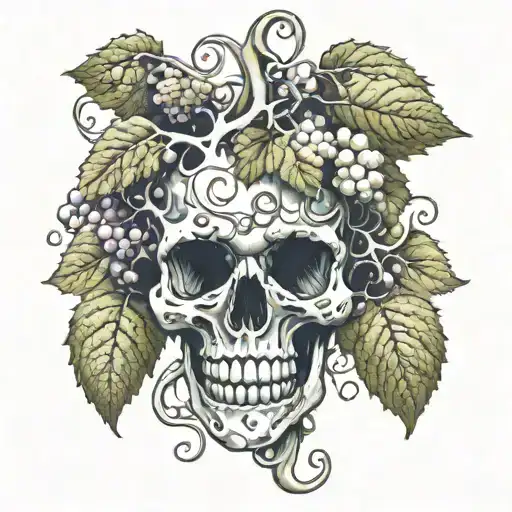 grape vine wrapped in oyster shell tattoo design idea