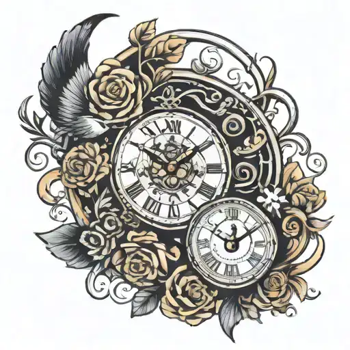  * Symbolism: The clock in the background represents the passage of time and the enduring nature of their relationship.  tattoo design idea