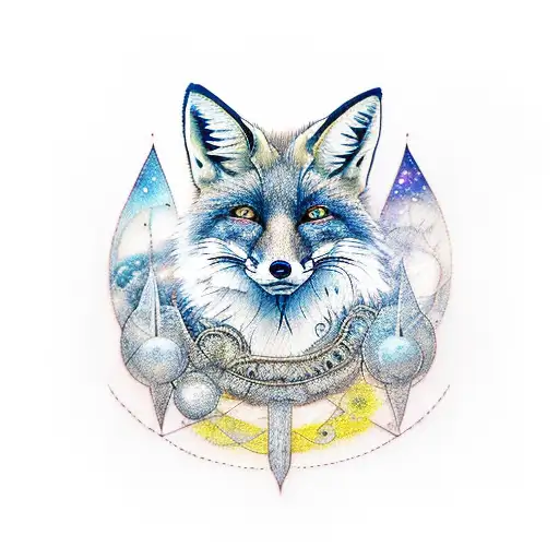 Fox with cosmic elements tattoo design idea