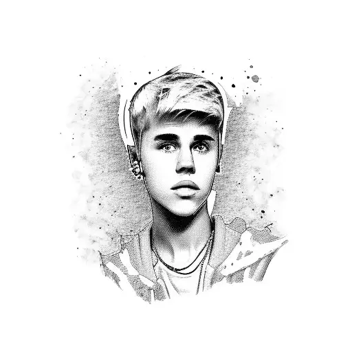 A design featuring Justin Bieber's face merged with a guitar tattoo design idea