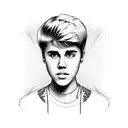 A design featuring Justin Bieber's face merged with a guitar tattoo design idea