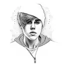 A design featuring Justin Bieber's face merged with a guitar tattoo design idea