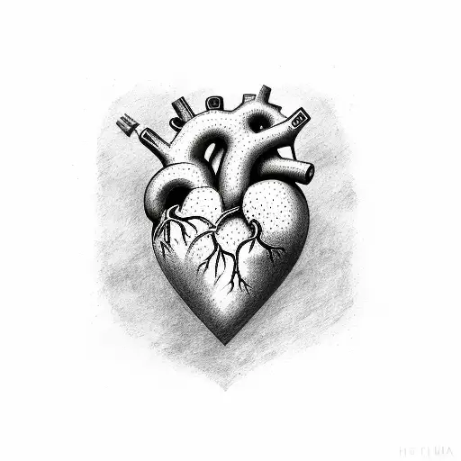 heart with veins red and blue with 2 firefighter axes  tattoo design idea