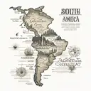 Map of South America with reliefs and names of the main countries  tattoo design idea