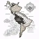 Map of South America with reliefs and names of the main countries  tattoo design idea