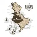 Map of South America with reliefs and names of the main countries  tattoo design idea