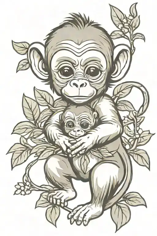 cartoon baby monkey holding an olive branch  tattoo design idea
