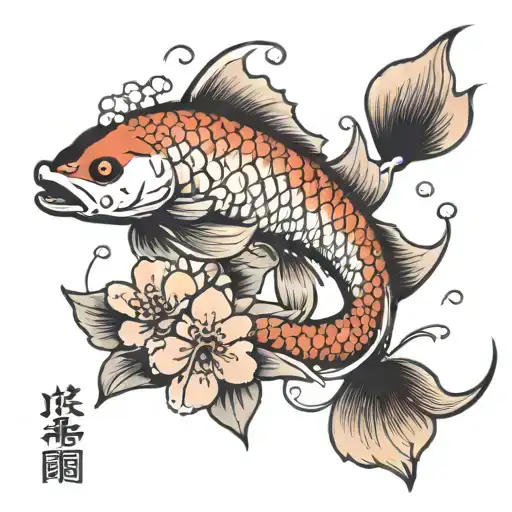 cherry blossoms and koi fish swimming upstream tattoo design idea