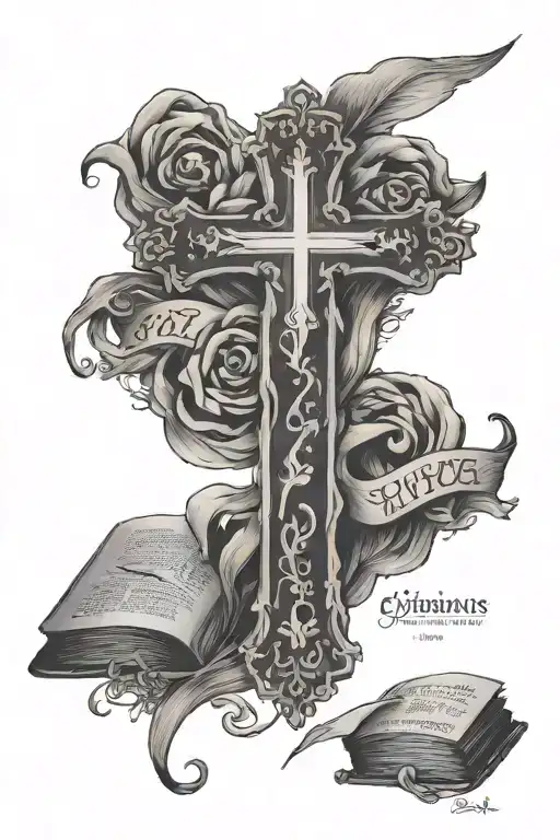 Cross with Bible verse Ephesians 4:2 tattoo design idea