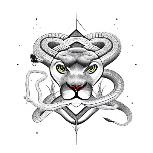 snake, cougar and condor one above the other tattoo design idea