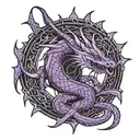 A purple ouroboros dragon outlined in black and shaded in purple with a chaos star inside the ouroboros and a Friday the tattoo design idea