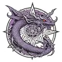A purple ouroboros dragon outlined in black and shaded in purple with a chaos star inside the ouroboros and a Friday the tattoo design idea