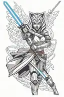 ahsoka tano with two light sabers in a fighting stance tattoo design idea