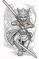ahsoka tano with two light sabers in a fighting stance tattoo design idea