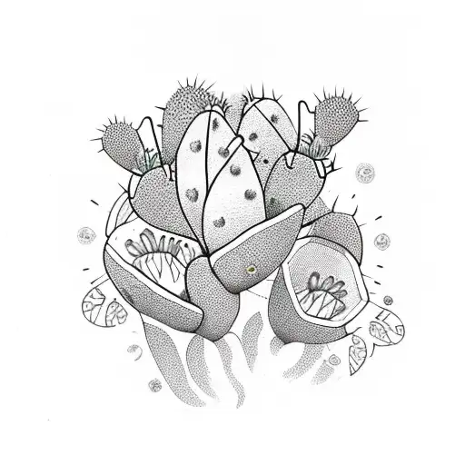prickly pear cactus with sun and flowers tattoo design idea