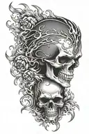 skull and flames left arm tattoo design idea