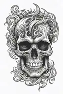skull and flames left arm tattoo design idea