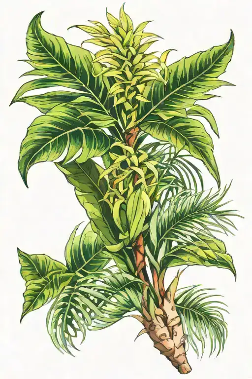 mashup between a parlor palm leaf and sansevieria laurentii tattoo design idea