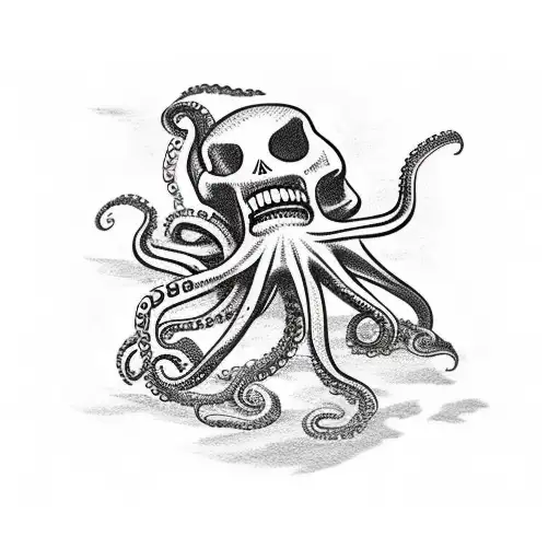 Octopus fighting a skeleton pirate with a rum bottle tattoo design idea