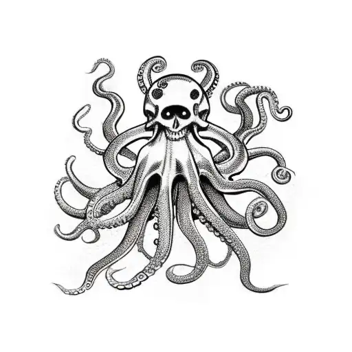 Octopus fighting a skeleton pirate with a rum bottle and a sword tattoo design idea