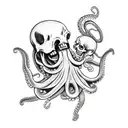 Octopus fighting a skeleton pirate with a rum bottle and a sword tattoo design idea