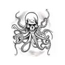 Octopus fighting a skeleton pirate with a rum bottle and a sword tattoo design idea
