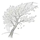 A sketch tattoo of a tree blowing in the wind with binary code leaves tattoo design idea