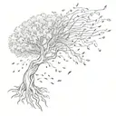 A sketch tattoo of a tree blowing in the wind with binary code leaves tattoo design idea