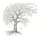 A sketch tattoo of a tree blowing in the wind with binary code leaves tattoo design idea