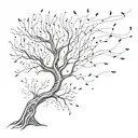 A sketch tattoo of a tree blowing in the wind with binary code leaves tattoo design idea