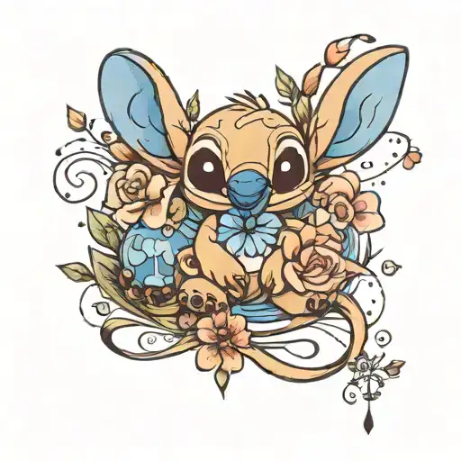 stitch + empreintes+ signe Infini+ mot ohana means family tattoo design idea