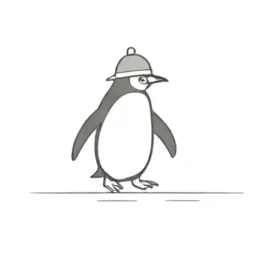 penguin walking sideways with ruffy hat on hit head simple  tattoo design idea