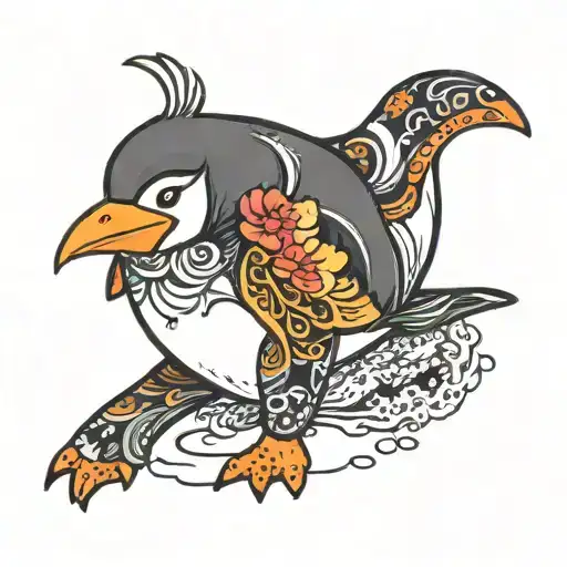 cute penguin walking sideways  cartoon   tattoo design idea