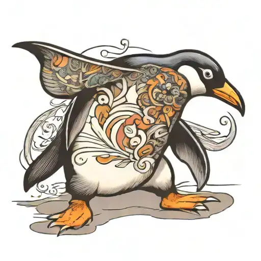penguin walking sideways tattoo design idea