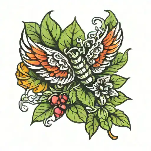 basil leaf with angle wings tattoo design idea