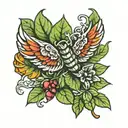 basil leaf with angle wings tattoo design idea