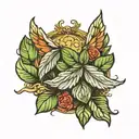 basil leaf with angle wings tattoo design idea