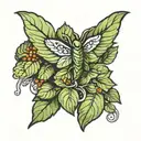 basil leaf with angle wings tattoo design idea