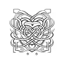 a heart and two intertwined "L" letters forming a stylish and symmetrical pattern tattoo design idea