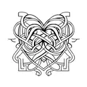 a heart and two intertwined "L" letters forming a stylish and symmetrical pattern tattoo design idea